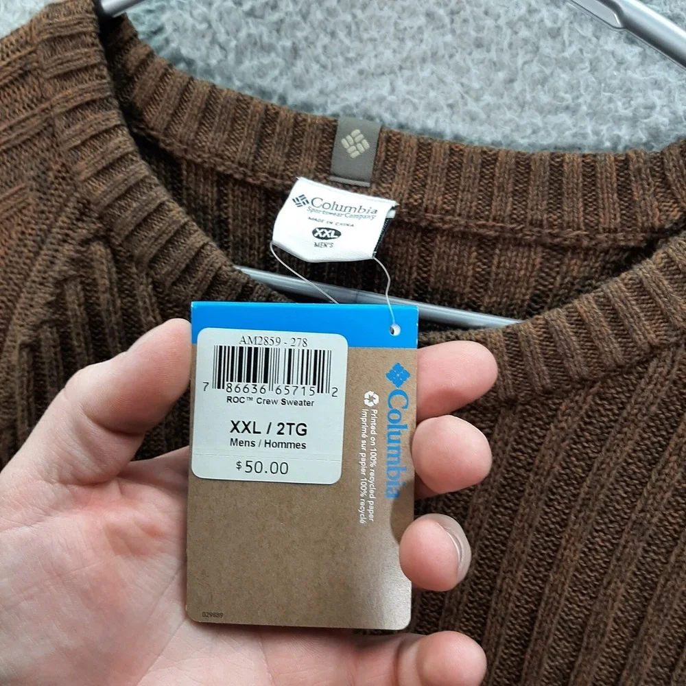 Columbia‎ Sweater Adult 2XL XXL Brown Knit ROC Crew Knit Outdoors Preppy NEW